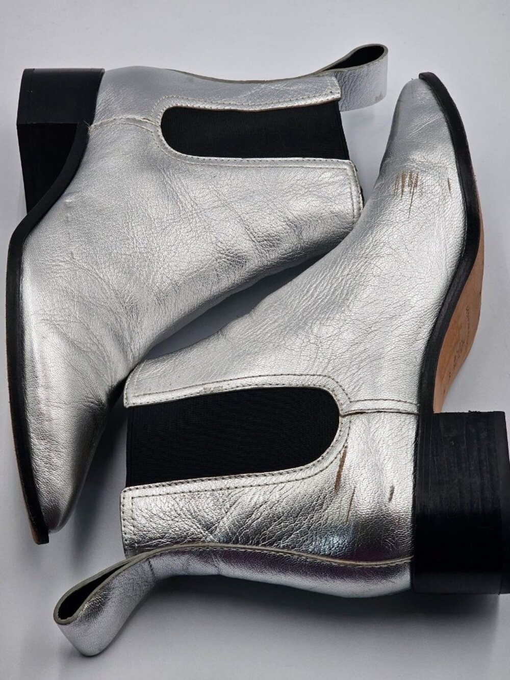 Loeffler Randall Women Metallic Silver Nellie Chelsea Pointed Booties Sz10 2971 - Picture 10 of 16